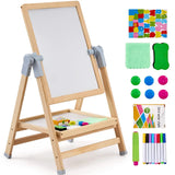 Tableau dessin magnétique sur pied en bois clair avec tableau blanc magnétique et étagère inférieure pour fournitures d art