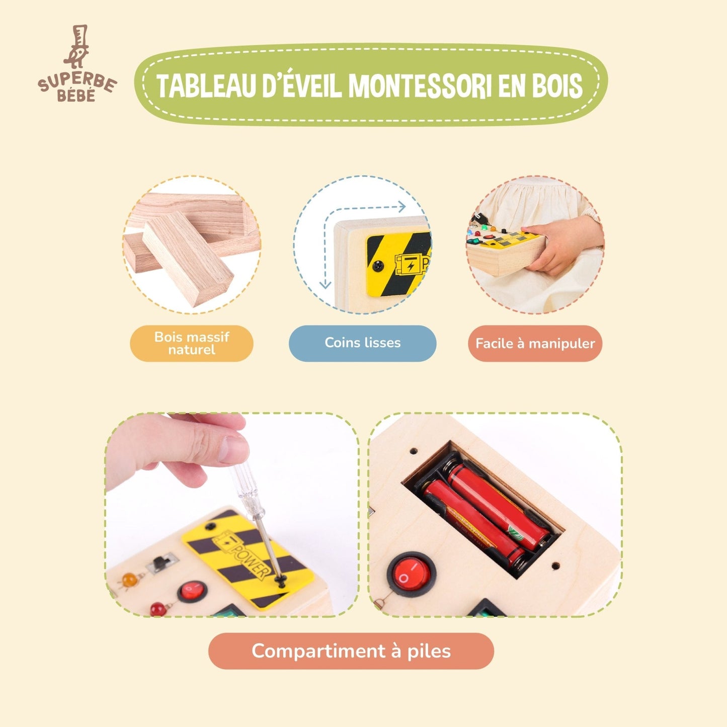 Tableaux d'éveil lumineux en bois - Jeu d'éveil