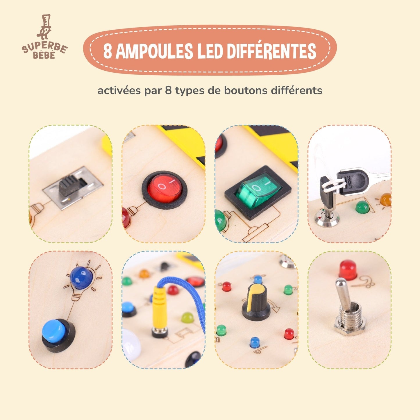 Tableaux d'éveil lumineux en bois - Jeu d'éveil