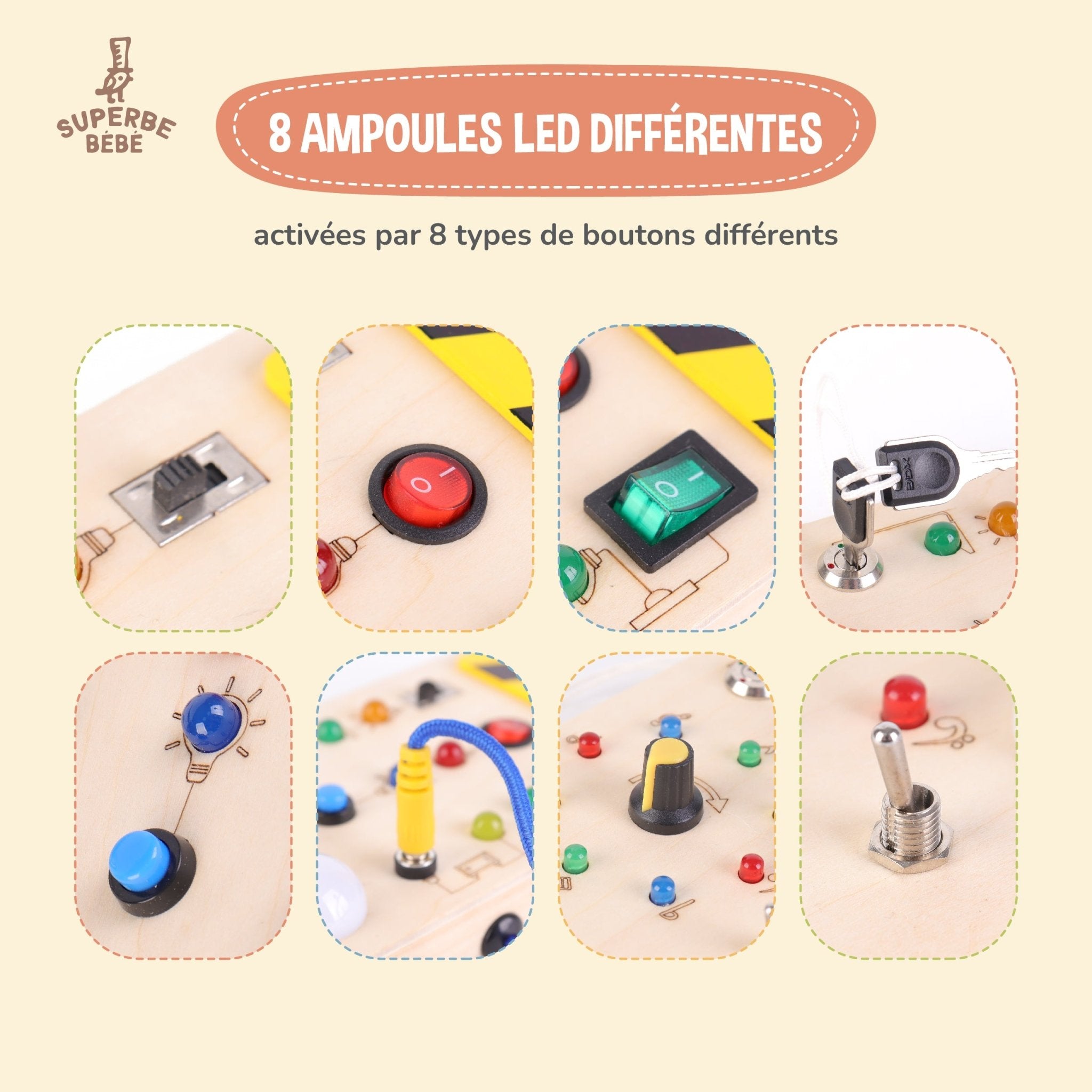 Tableaux d'éveil lumineux en bois - Jeu d'éveil