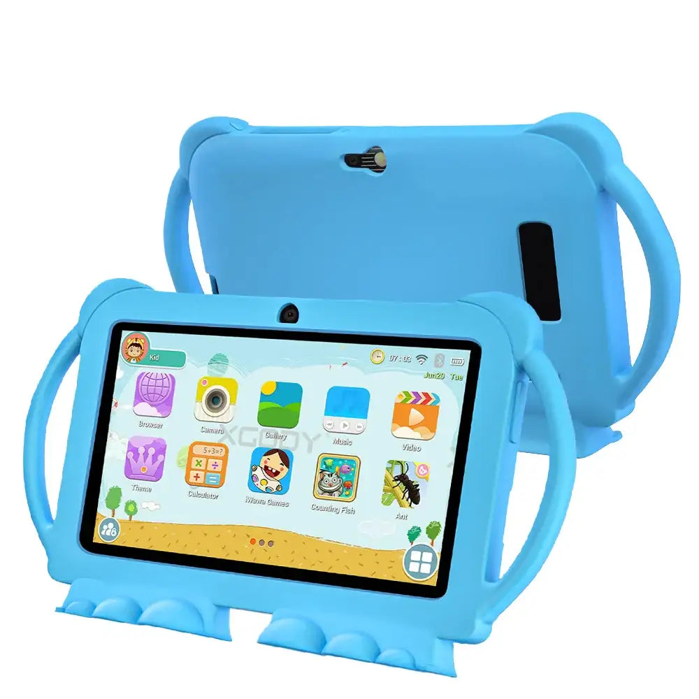 Bleu silicone protective case with handles and stand for tablette tactile enfant usage