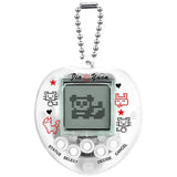 Tamagotchi cœur jeu d’élevage d’animaux virtuel transparent avec motifs pixel chat rouge et noir et chaîne argentée