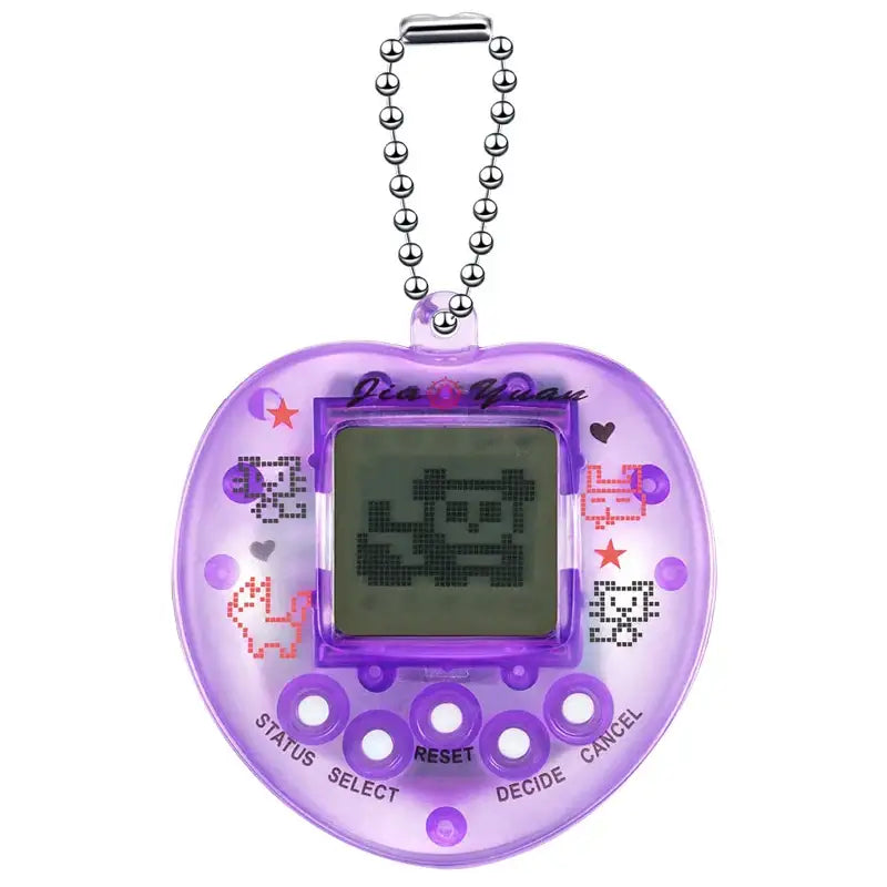 Tamagotchi cœur jeu en plastique violet translucide en forme de cœur avec écran et boutons pour jeu d’élevage d’animaux virtuel