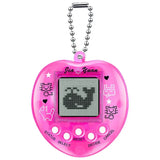 Tamagotchi cœur jeu d’élevage d’animaux virtuel en plastique rose translucide avec chaîne argentée et écran noir pixelisé