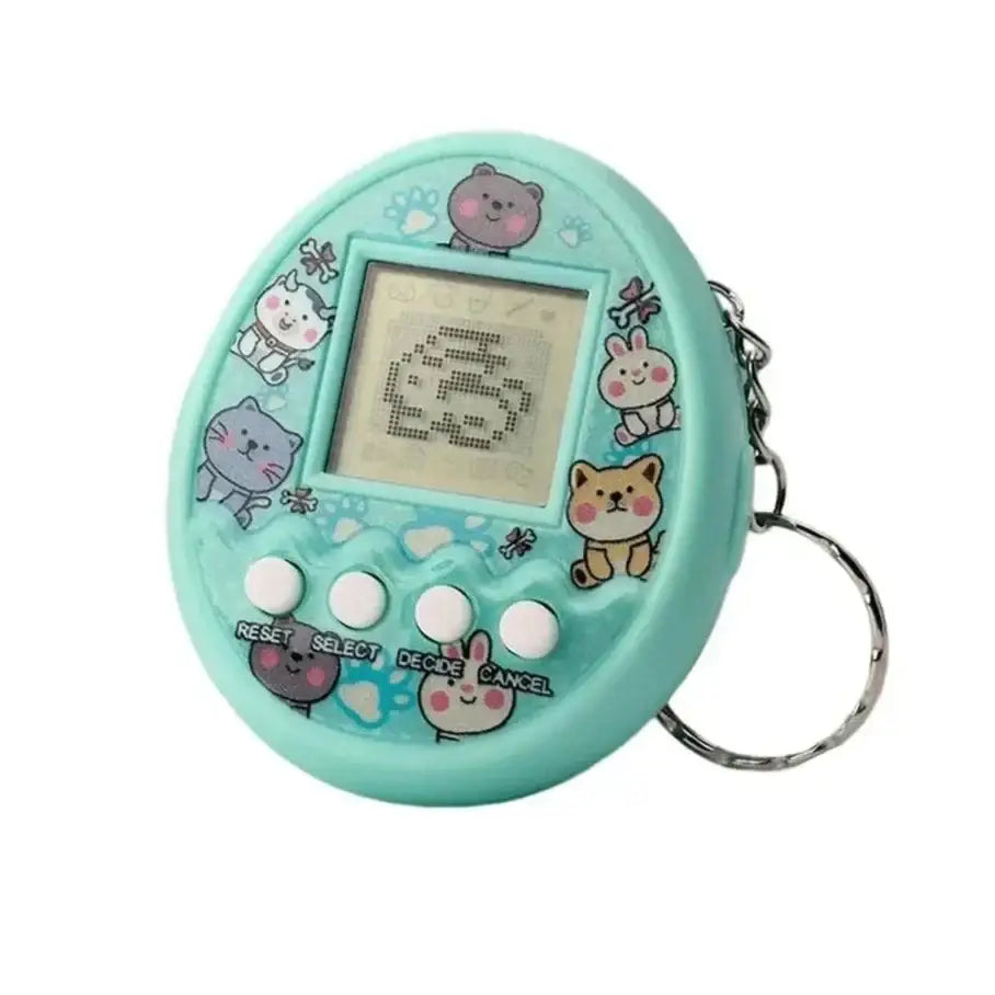 Tamagotchi électronique gestion animaux virtuels à élever en clé usb mint verte avec écran pixelisé et autocollants animaux mignons