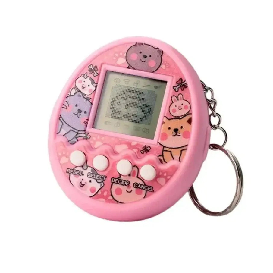 Tamagotchi électronique gestion rose en plastique avec illustrations animales et attache porte-clés pour animaux virtuels à élever