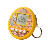 Tamagotchi électronique gestion jaune en plastique avec illustrations d’animaux et attache clé pour animaux virtuels à élever