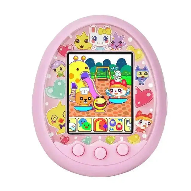 Tamagotchi electronique jouet rose avec stickers colorés et écran affichant compagnon virtuel ultime animé