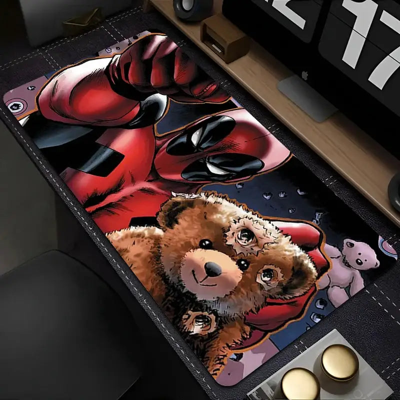 Tapis de souris xxl marvel deadpool rouge et noir avec design peluche us texture detailed pour stabilité parfaite