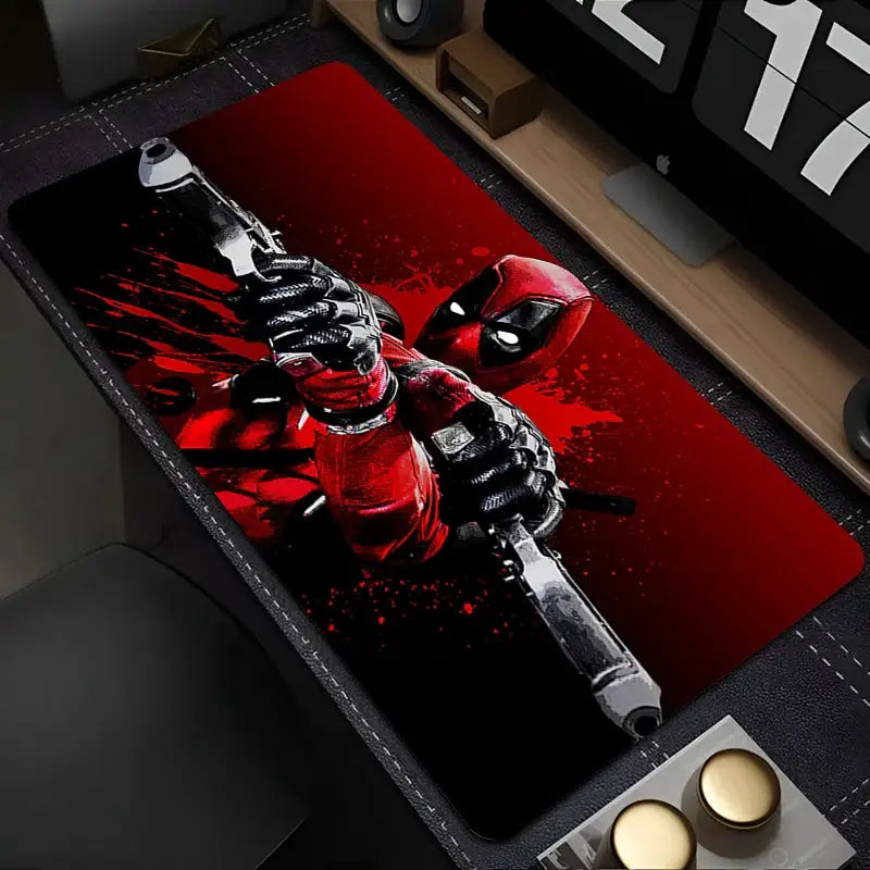 Tapis de souris xxl marvel deadpool rouge et noir avec finition brillante pour une stabilité parfaite