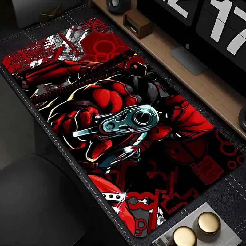 Tapis de souris xxl marvel deadpool rouge et noir avec finition brillante offrant une stabilité parfaite pour gaming