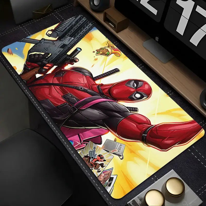 Tapis de souris xxl marvel deadpool rouge et noir avec illustration vibrante stabilité parfaite pour gamers