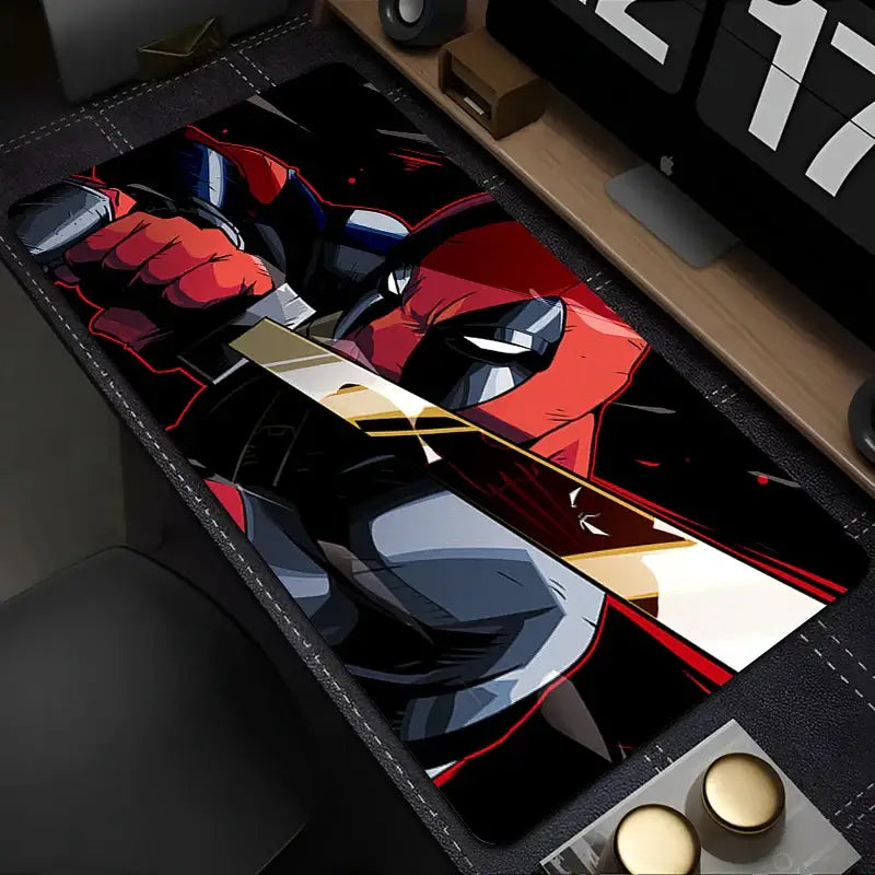 Tapis de souris xxl marvel deadpool rouge et noir avec finition brillante offrant une stabilité parfaite pour gamers