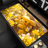 Tapis de souris xxl pikachu avec surface lisse et couleurs vibrantes jaune et blanc motif floral bordure noire