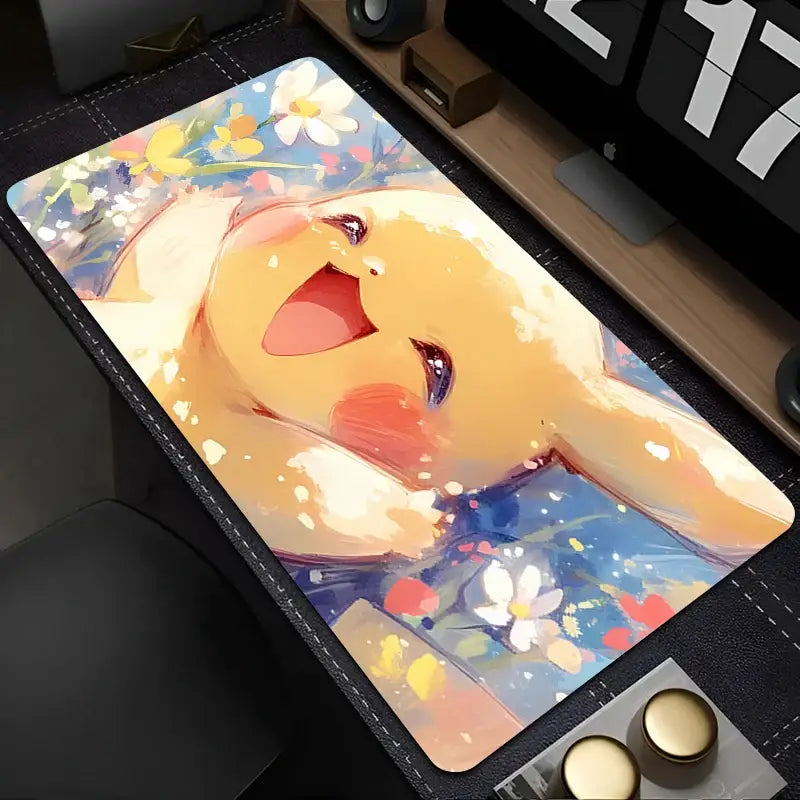 Tapis de souris xxl pikachu avec surface lisse et design couleurs vibrantes en cadre noir rectangulaire