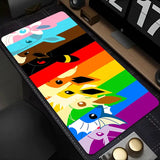 Tapis de souris xxl pokémon arc-en-ciel avec eeveelutions stylisés en bandes colorées et surface lisse