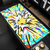 Tapis de souris xxl pokémon flash électrique avec jolteon jaune dynamique sur fond arc-en-ciel pour setup gaming
