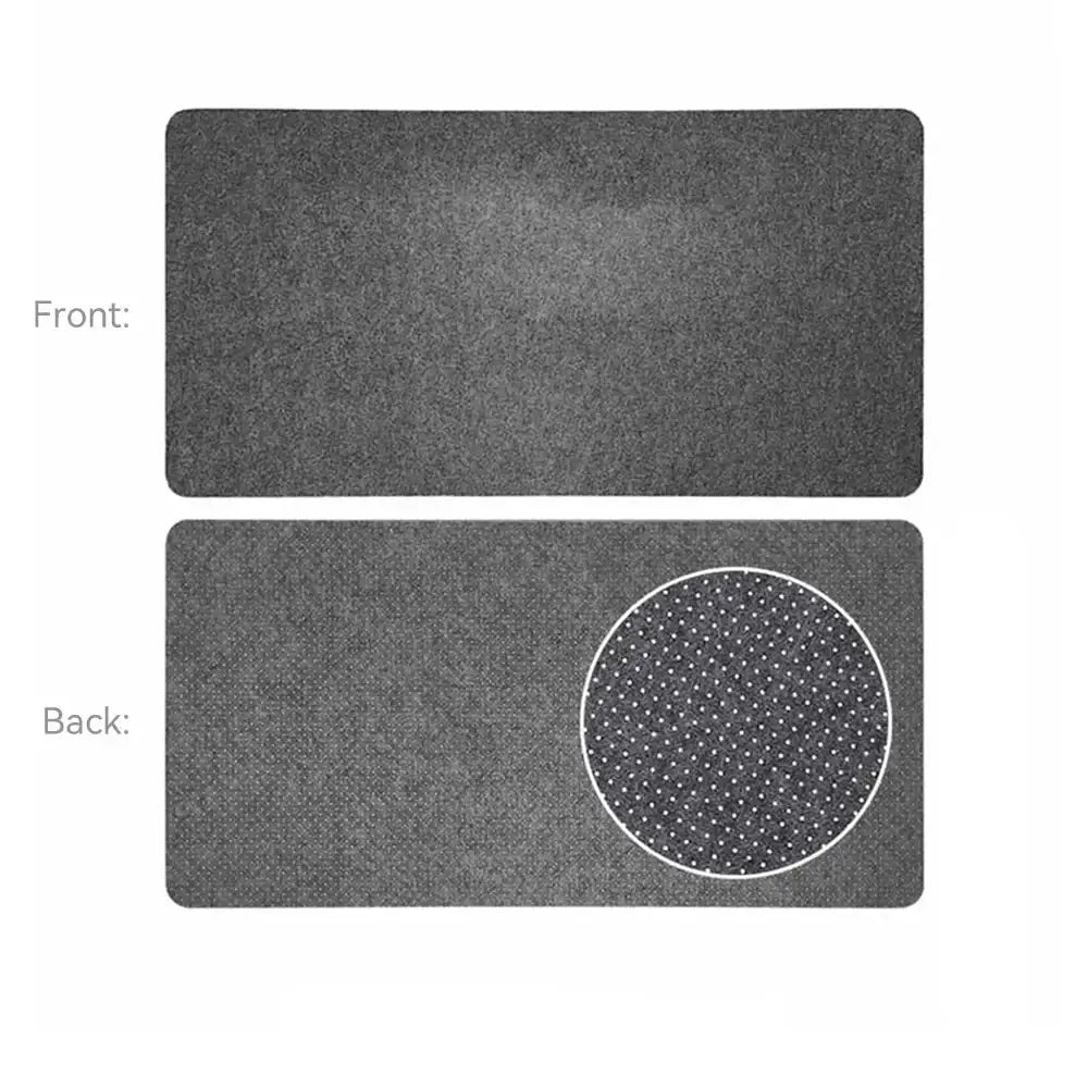 Dos du tapis souris xxl en feutre de laine gris avec motif circulaire de points blancs pour surface douce et confort optimal