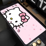 Tapis souris xxl hello kitty en rose avec design adorable cousu, nœud et motifs étoilés sur surface lisse