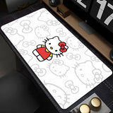 Tapis souris xxl hello kitty blanc avec design adorable en rouge noir et contours gris pour bureau moderne