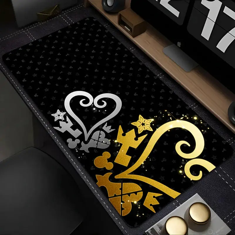Tapis souris xxl kingdom hearts noir avec design or et argent et accents scintillants accessoire gaming