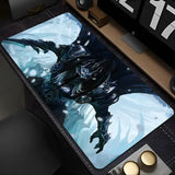 Tapis souris xxl world of warcraft roi liche avec illustration de dragon noir armuré aux yeux bleus sur fond glacé