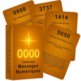 Boîte orange de tarot français messages numériques avec cartes oracle numériques aux chiffres jaunes lumineux pour guidance spirituelle et tirages rapides