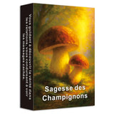 Une boîte rectangulaire illustrée de deux champignons rouges sur fond doré pour tarot français sagesse
