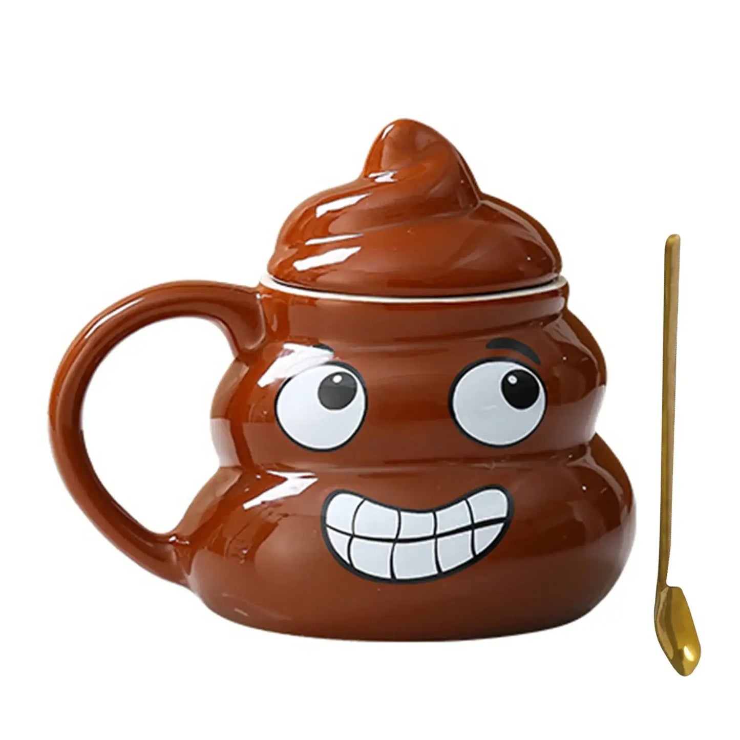 Tasse ceramique mug emoji popo marron avec yeux mobiles sourire et couvercle mug drole mug caca poop emoji mug