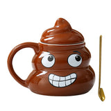 Tasse ceramique mug emoji popo marron avec yeux mobiles sourire et couvercle mug drole mug caca poop emoji mug