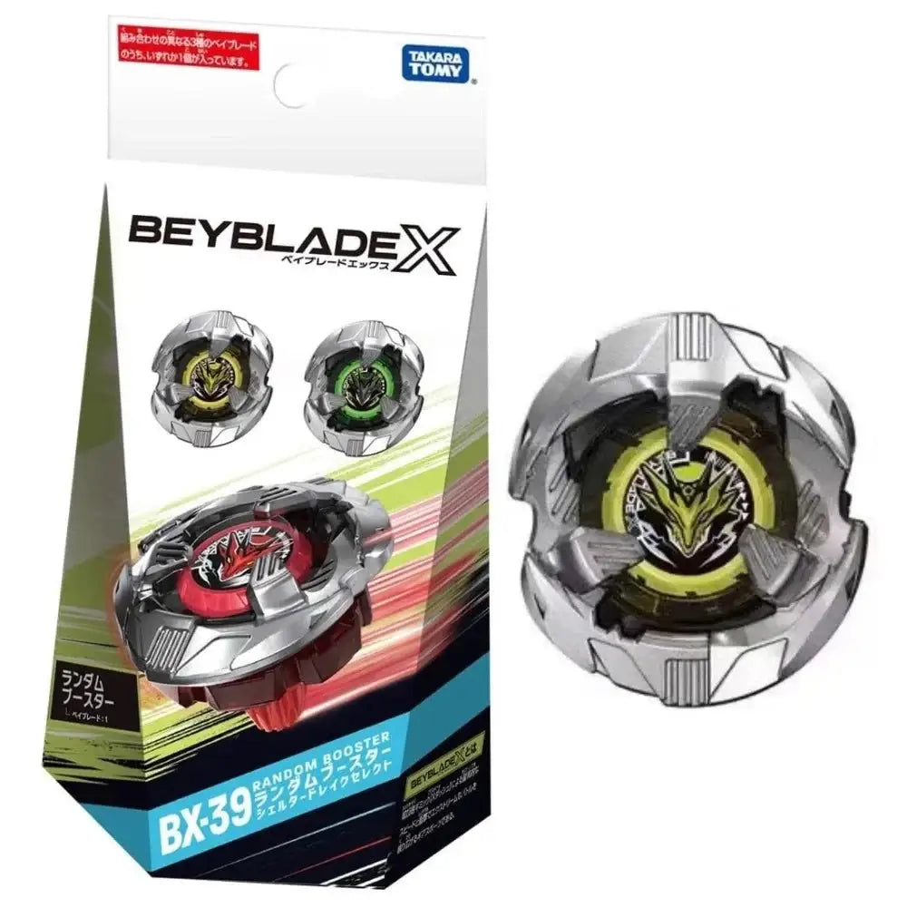 Toupie beyblade x bx-39 shelter drake en métal argenté et rouge avec centre jaune résistance accrue packaging takara tomy