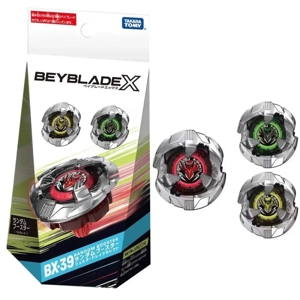 Toupie beyblade x bx-39 shelter drake avec finition métallique argent et rouge et résistance accrue aux impacts