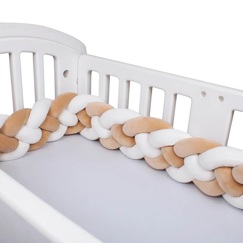 Braided Bed Bumper - White Brown - Braided Cot Bumper