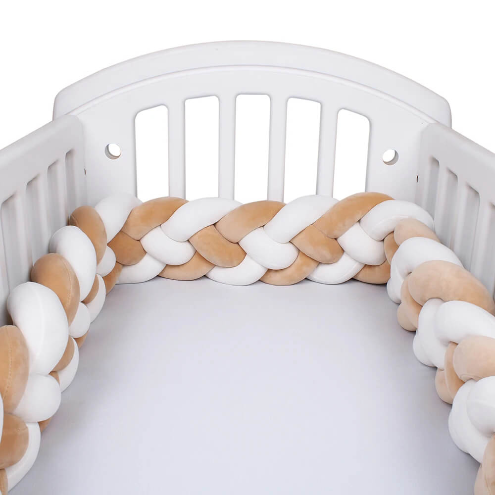 Braided Bed Bumper - White Brown - Braided Cot Bumper