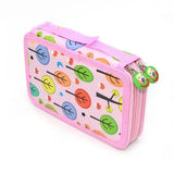 Trousse xl forêt hibou rose en tissu avec motif arbres et champignons colorés et tirettes personnages verts mignons