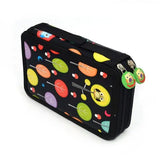 Trousse xl forêt hibou noire zippée avec motifs colorés et tirettes chouette vertes trousse parfaite pour école
