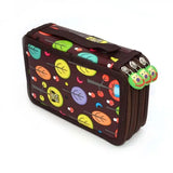 Trousse xl forêt hibou marron avec motif feuilles colorées et lune, fermeture chouette verte, trousse parfaite
