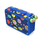 Trousse xl forêt hibou bleu avec motif hiboux colorés et feuilles, fermetures vertes, trousse parfaite pour rangement