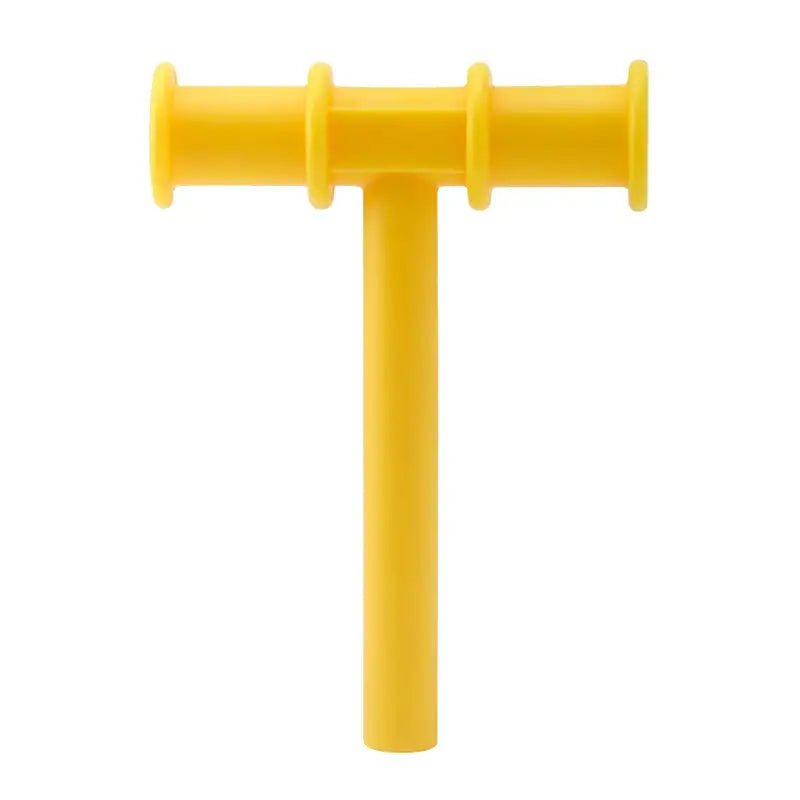 Tube de mastication anti stress pour enfant en plastique jaune, jouet sensoriel pour gencives douloureuses et poussées dentaires