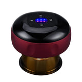 Ventouse massage cupping électrique avec ventouse deux tons noire et bordeaux, base métallique dorée et voyants led bleus
