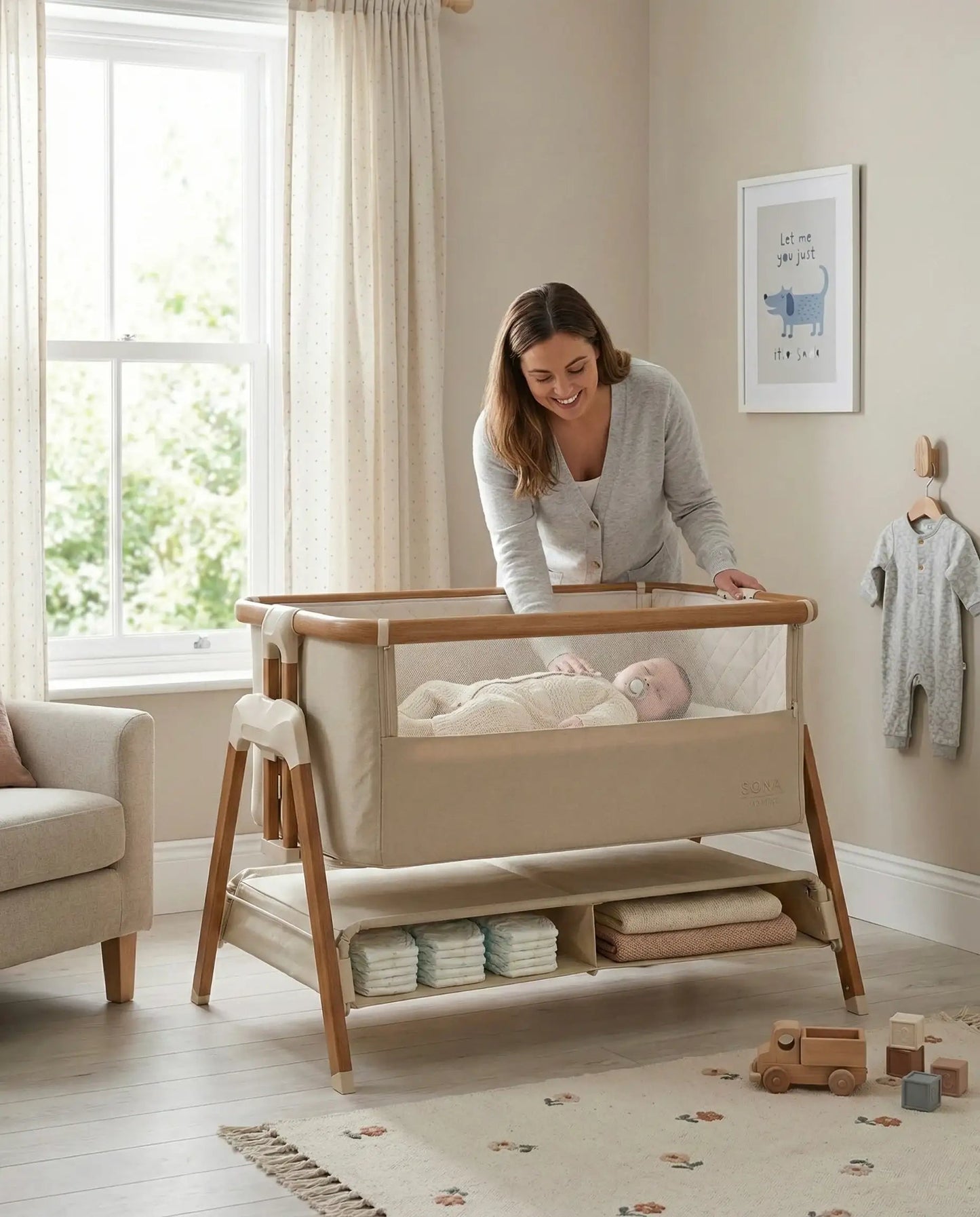 Culla Sona Comodino e Rilassamento Sorvegliato - Beige