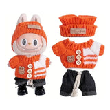 Ensemble déguisement carnaval orange pull tricoté bunny avec bonnet assorti rayé blanc et boutons détails
