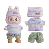 Vêtement labubu short pull tricoté pastel avec bonnet assorti et short vert texturé pour déguisement carnaval