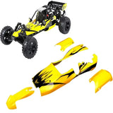 Voiture télécommandée essence adulte rc racing avec carrosserie en plastique détachable jaune et noir à motif flammes