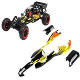 Voiture télécommandée adulte thermique avec carrosserie amovible noir et jaune à motifs de flammes et pneus rouges