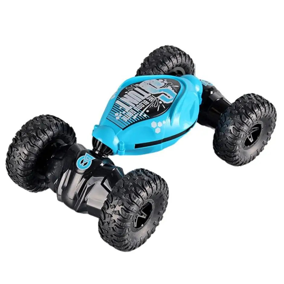 Voiture télécommandée déformable stunt bleu et noir avec pneus tout-terrain conçue pour speed stunt télécommandée