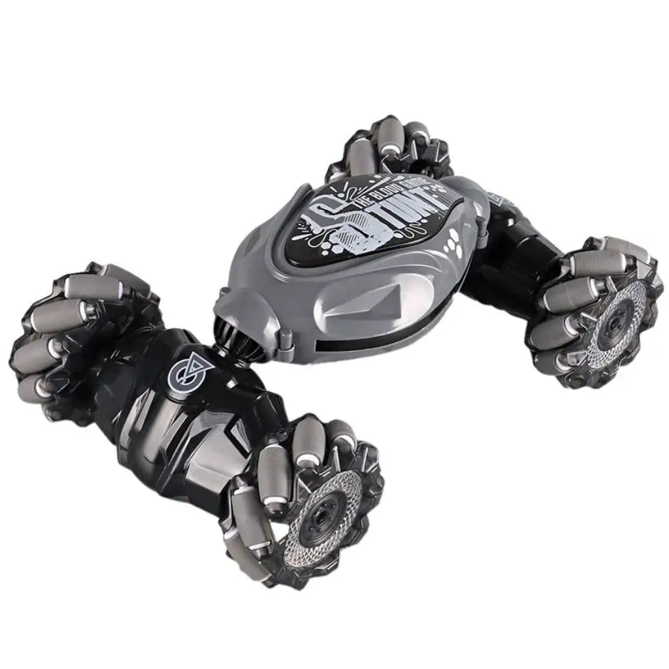 Voiture télécommandée déformable noire et grise en forme de main robotique avec doigts articulés pour stunt stunt télécommandée déformable